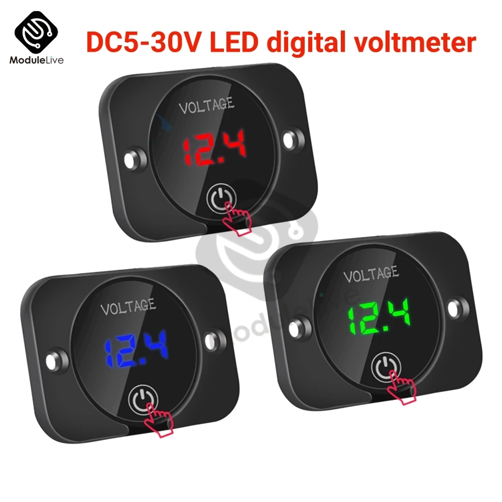 DC 5V-30V Mini Round Waterproof Motorboat Motorcycle LED Panel Touch Switch Digital Voltmeter Tester Monitor Display Voltmeter