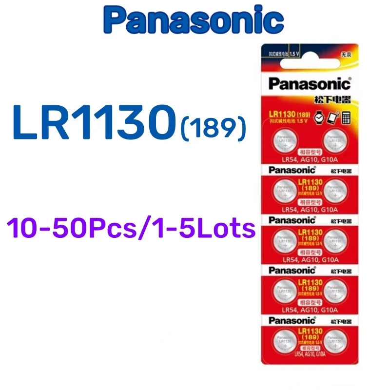 10-50pcs Original Panasonic 189 LR1130 AG10 SR1130 389 V10GA LR54 SR54 1.5V Alkaline Button Cell Battery For Watch Calculator To