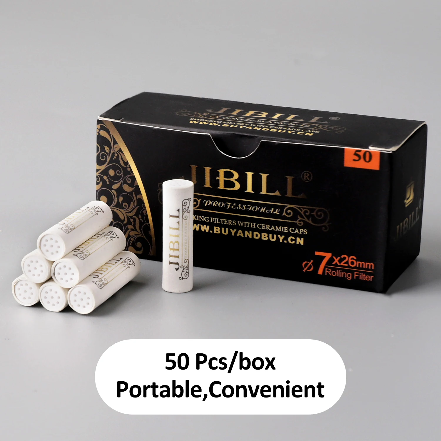 JIBILL 100pcs /2box 7mm Activated Carbon Filter for Tobacco Pipe，Double sided Ceramic Cap，Disposable smoking filter element