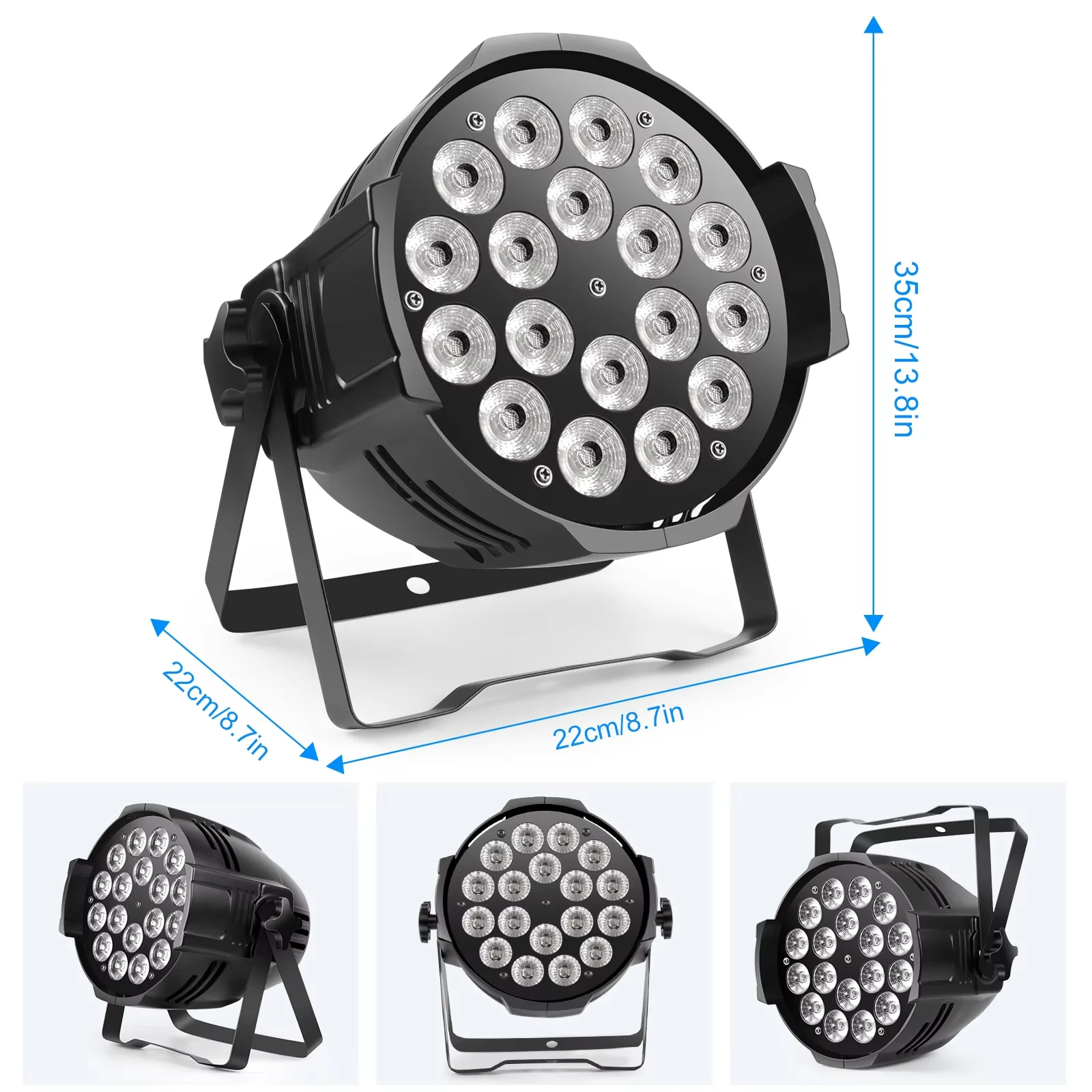 LED Alumínio Big Par Luz, 18x18W, 4in 1, 6in 1, RGBWA + UV, DMX512, Efeito de Palco Profissional, Iluminação para DJ, Disco Party, Bar, Teatro