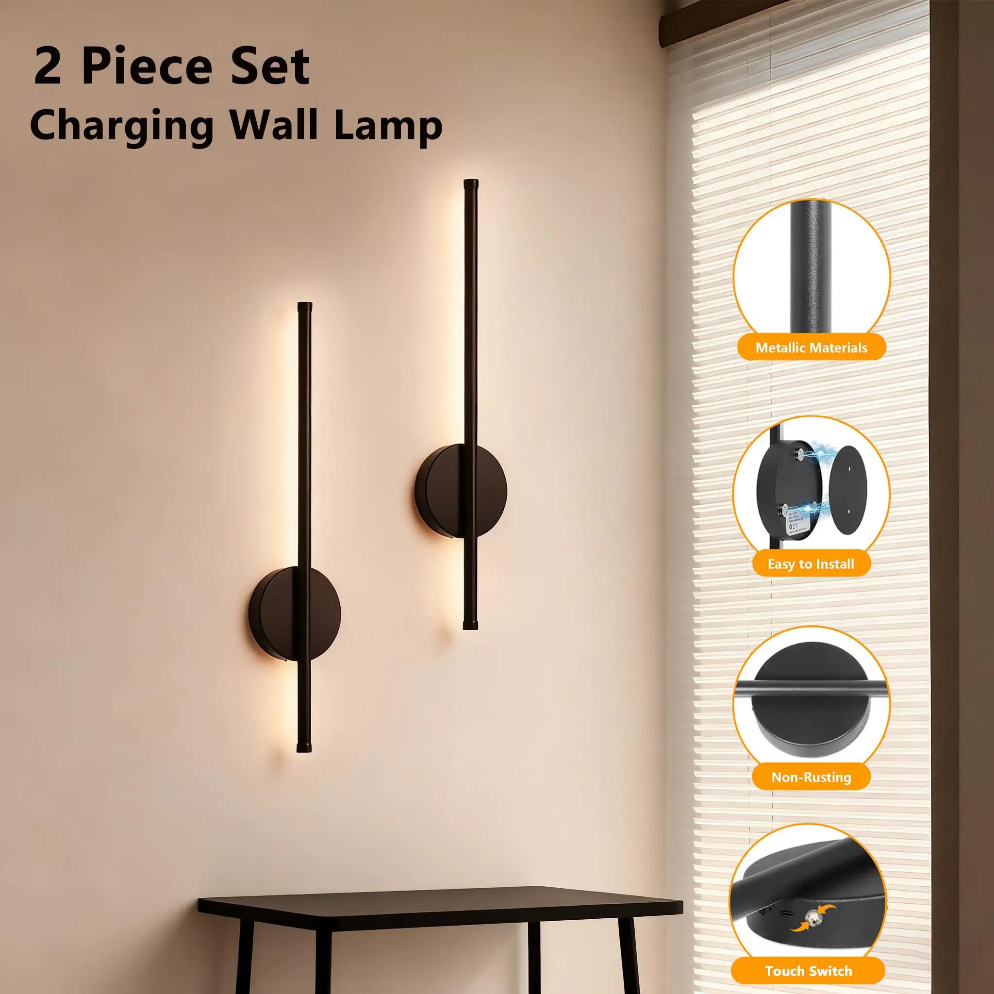 Modern LED Rechargeable 50Wall Lamp Black Gold For Living Room Bedroom Hallway Study Stairwell Cloakroom Lighting Wiring Free