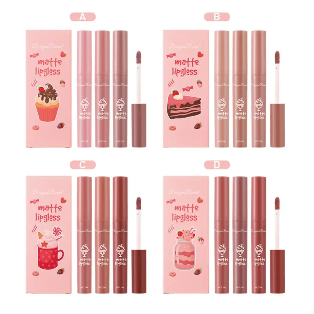 Lip Tint Non-stick Cup Set Velvet Matte Lipstick Cosmetics Ice Cream Lip Gloss Moisturizing Lip Glaze Lips Makeup Waterproof