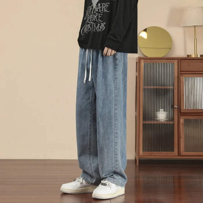2025 New Korean Fashion Harajuku Men's Casual Jeans Man Straight Denim Wide-leg Baggy Pants Japanese Streetwear Men Clothing Y2k