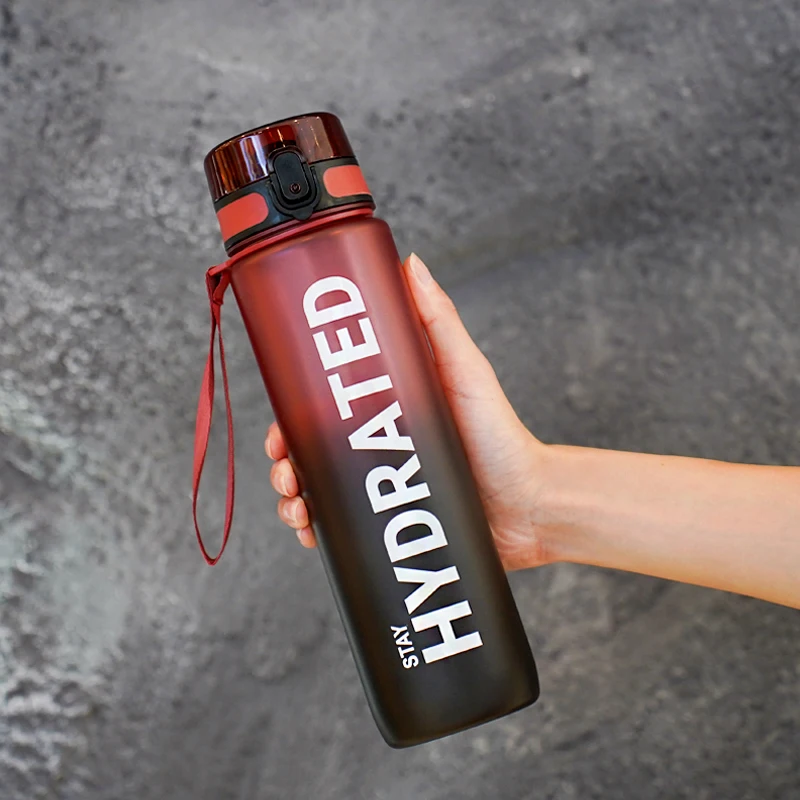 WIFEFUN 1 Stück 1000 ml transparente Kunststoff-Wasserflasche mit großem Fassungsvermögen, Verschluss und Griff, mehrere Farben erhältlich, geeignet für den Außenbereich, 5
