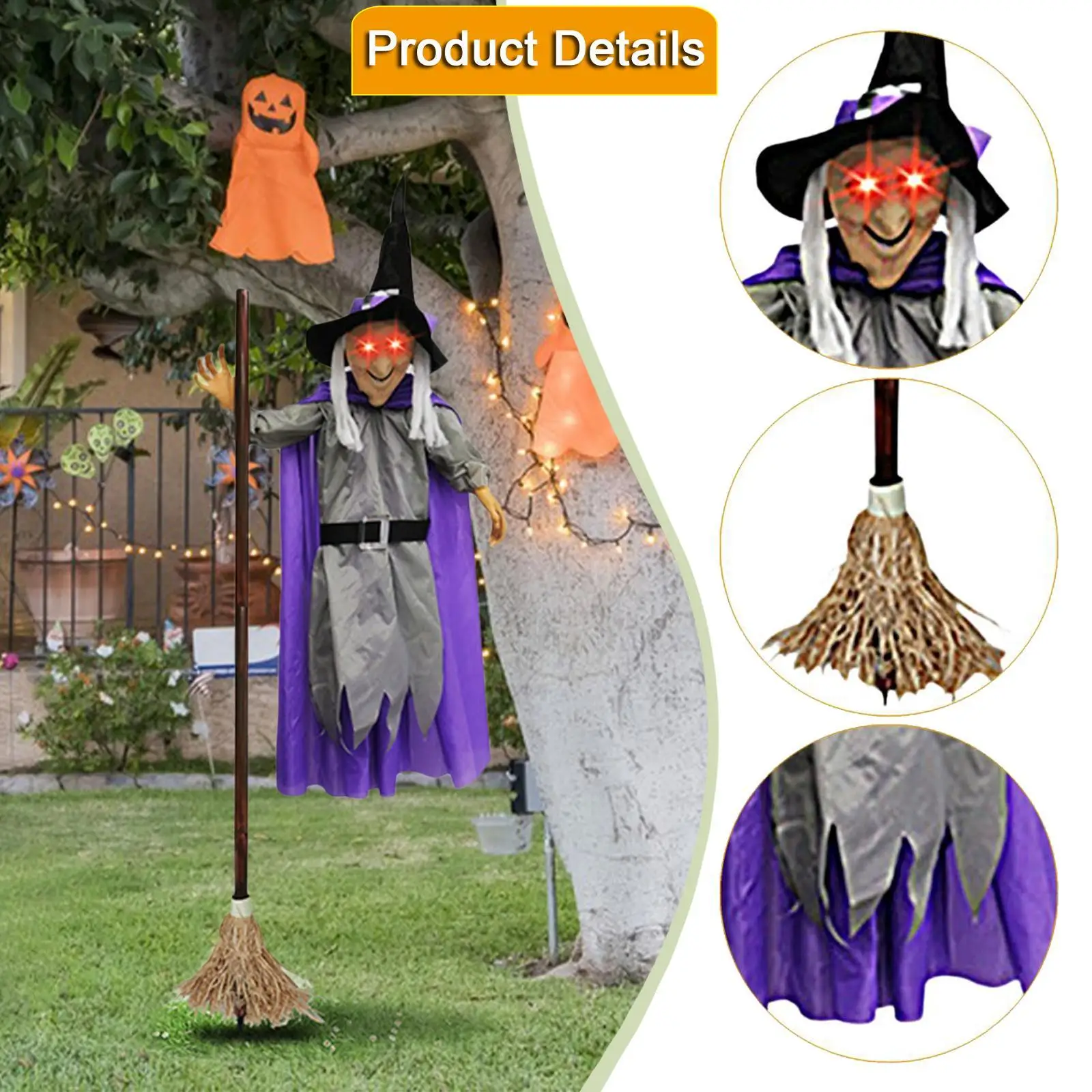 ساحرة متحركة معلقة للهالوين، دعامة زحف منزل مسكون، للزينة الخارجية والداخلية، ديكورات ساحة الحديقة