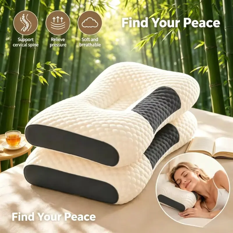 Massage Cervical Support Pillow Washable Non‑Collapse Memory Foam Neck Pillow Fatigue Relief Home Travel Sleep Neck Rest Pillo