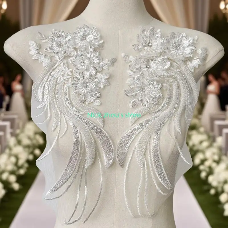 E15E Artisanal Embroidered Applique Dress Decoration With Sparkling Beaded Accents Perfect For Evening Dresses Costumes