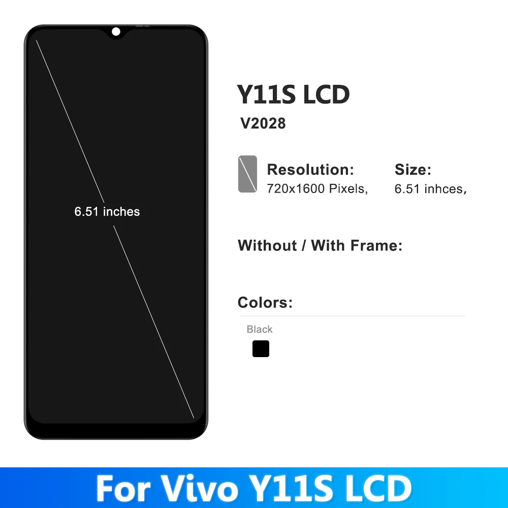 6.51\'\' For Vivo Y11s LCD Display Touch Screen Digitizer Assembly for Vivo Y11S V2028 Display with Frame Display LCD Parts