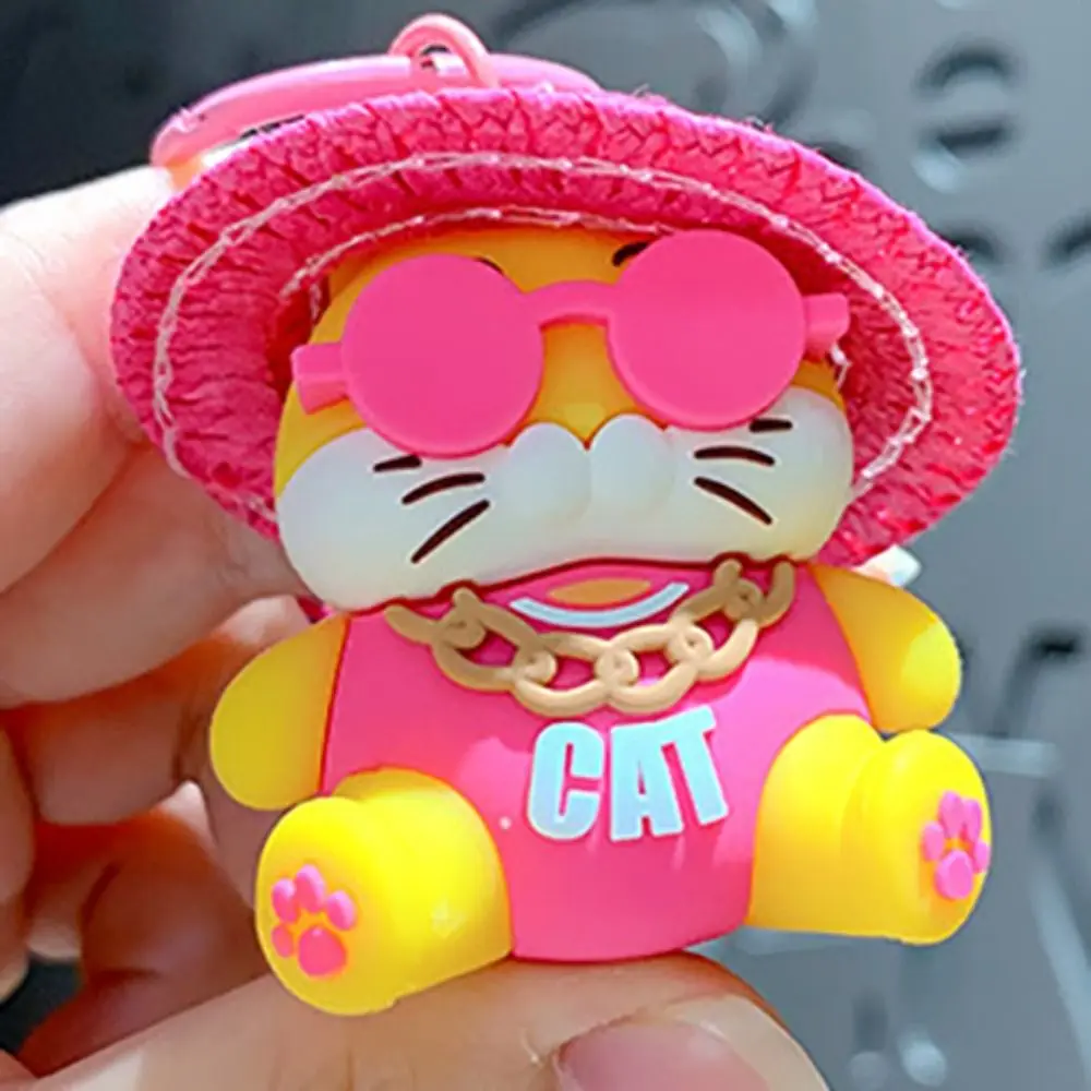 Lovely Soft Straw Hat Doll Keychain Creative Fashion Animal Key Chain PVC Ornament Cartoon Bag Pendant Kids