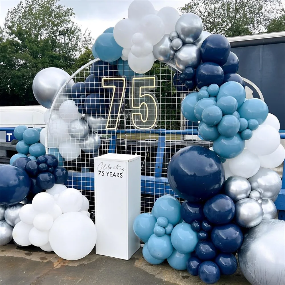 

126Pcs Navy Blue Balloon Arch Garland Kit Metallic Silver White Latex Balloons for Men Birthday Baby Shower Wedding Decorations