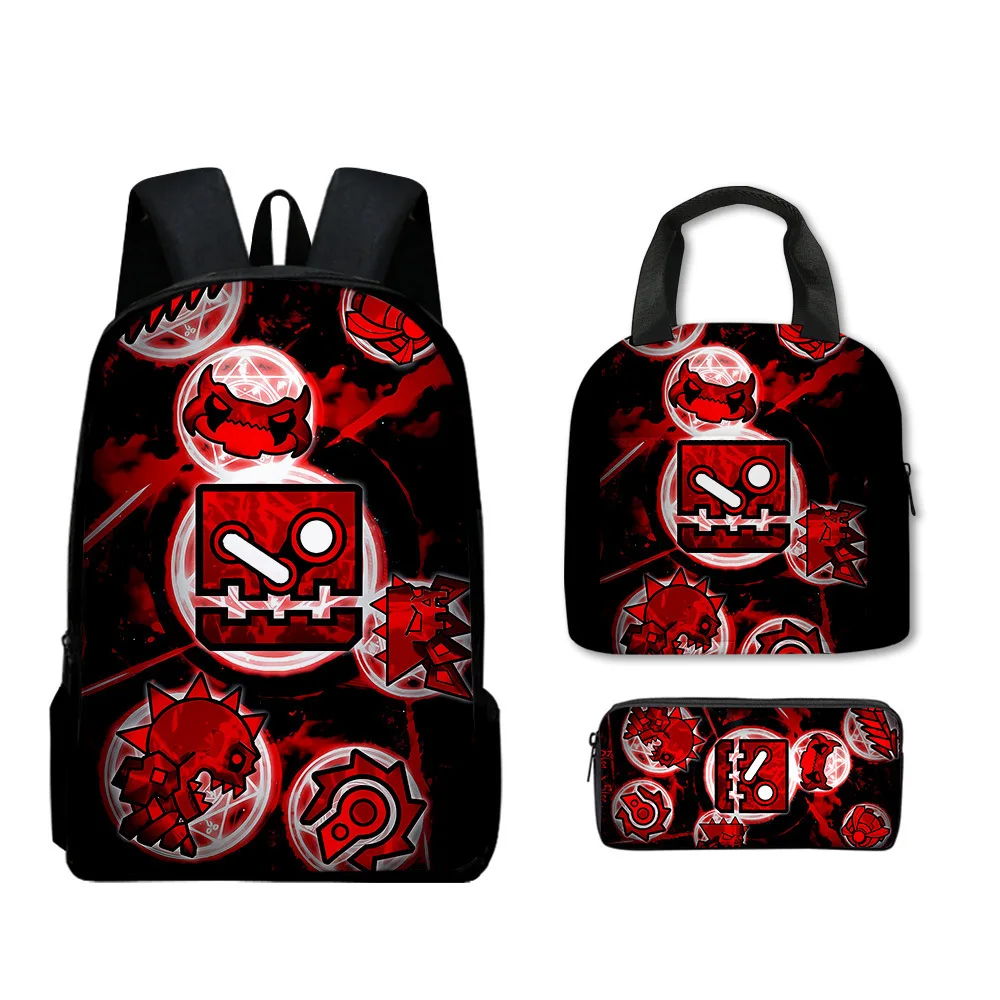 

Cartoon Popular Funny Novelty Geometry Dash 3D Print 3pcs/Set Student School Bags Laptop Daypack Backpack Lunch bag Pencil Case