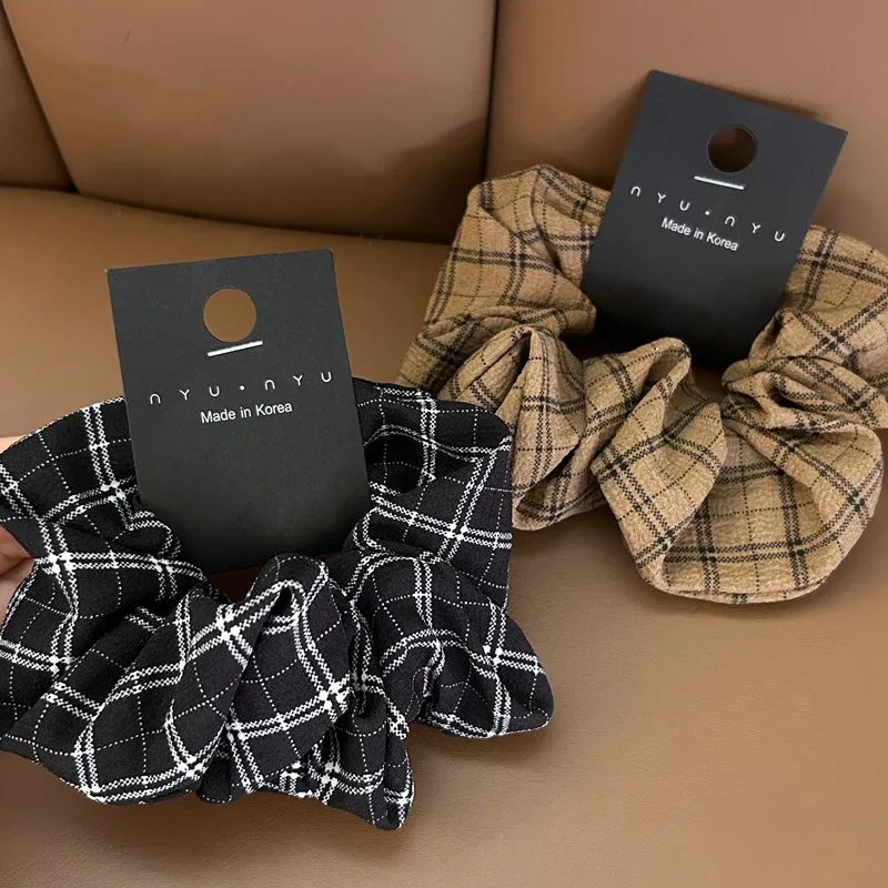 korea Fashion Plaid Scrunchie for women elastic hair bands  girls big hair tie ladies ponytail holders hair rope accessories