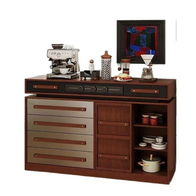 multi-functional solid wood side cabinet, wall-to-wall living room, coffee bar, integrated cabinet, small apartment