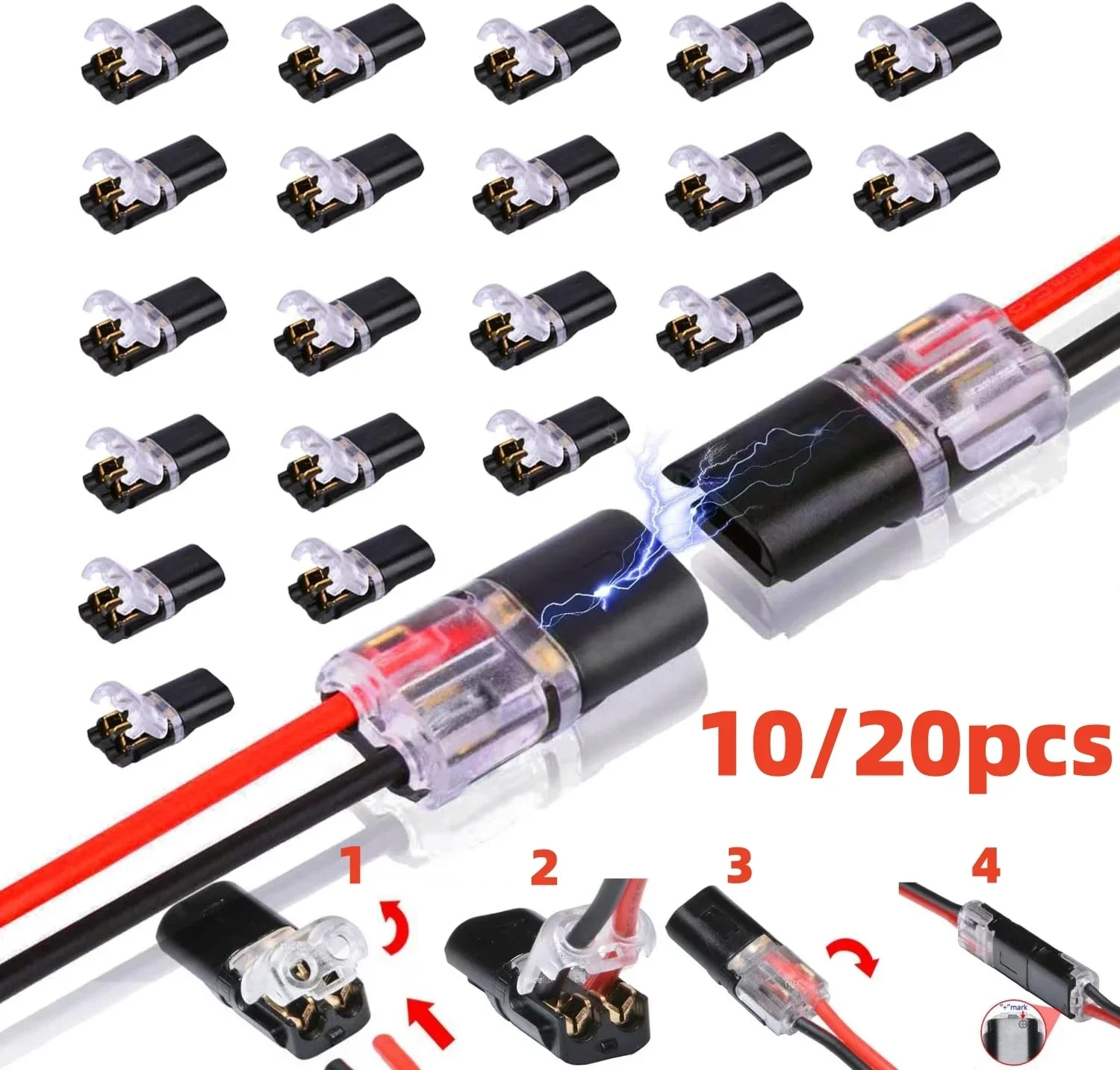 10/20pcs Double-Wire Plug-in Connector with Locking Buckle Pluggable LED Wire Connector 2 Pin 2 Way Universal Compact Wire