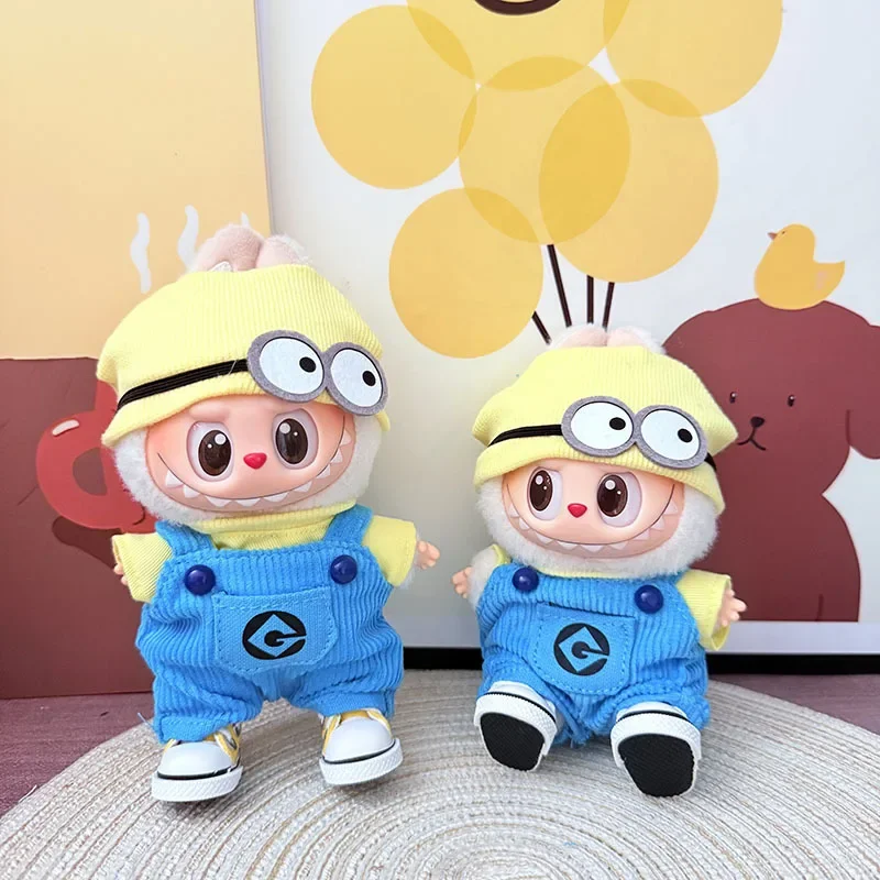 Ubranka Labubu Minionek Ogrodniczki Garnitur Śliczny Klej Lalka 15-17cm Dzianinowa Czapka Płócienne Buty DIY Akcesoria do Ubrań Prezent
