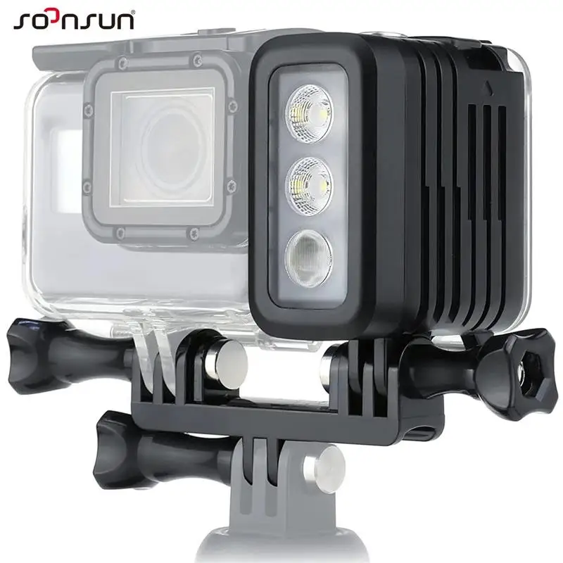 SOONSUN Aluminum LED Light Spot Lamp for GoPro Hero 11 10 9 8 7 6 5 4 SJCAM DJI OSMO Action Camera IPx7 Waterproof Accessories