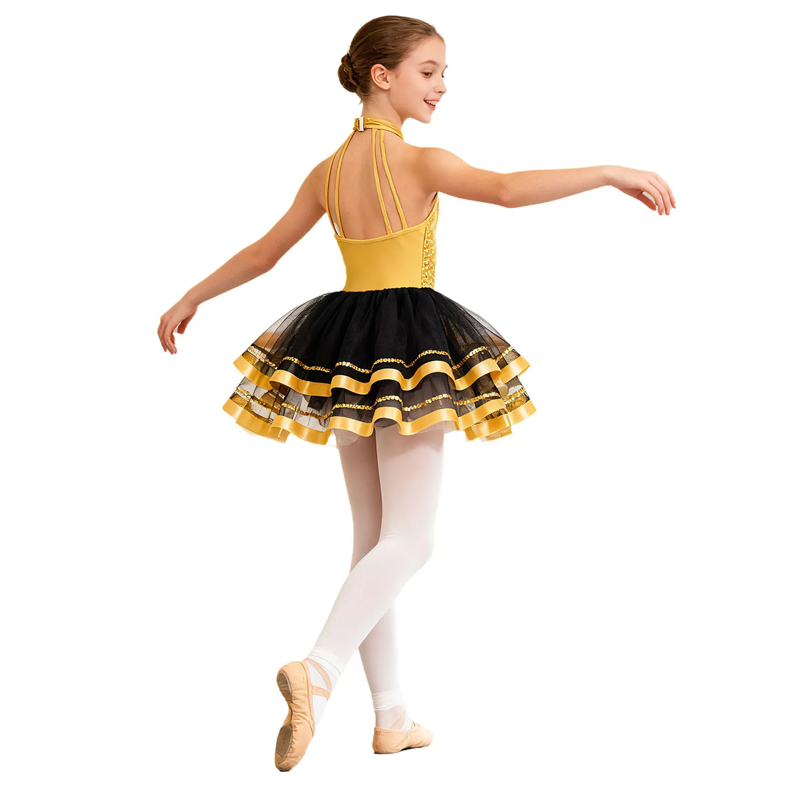 ชุดเดรสบัลเลต์ผ้าทูลล์ปักเลื่อมวิบวับสำหรับเด็กผู้หญิง ชุดลีโอตาร์ดสำหรับยิมนาสติก ชุดเต้นรำสไตล์โมเดิร์น ลีริคอล ละติน แจ๊ส สำหรับการแสดง