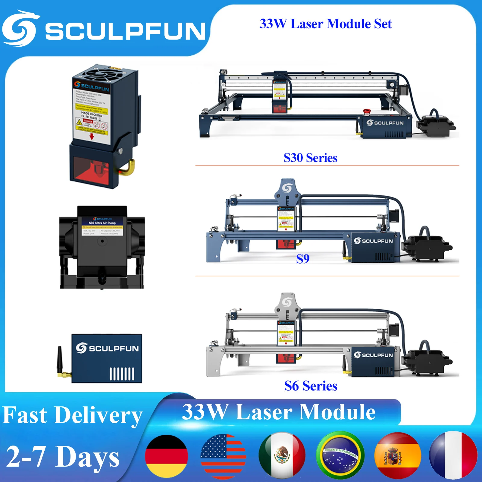 SCULPFUN S30 Ultra 33W Laser Module Laser Head Air Assist Pump XY Limit Switch for S6/S9/S30/S30Pro/S30Pro Max Laser Engraver