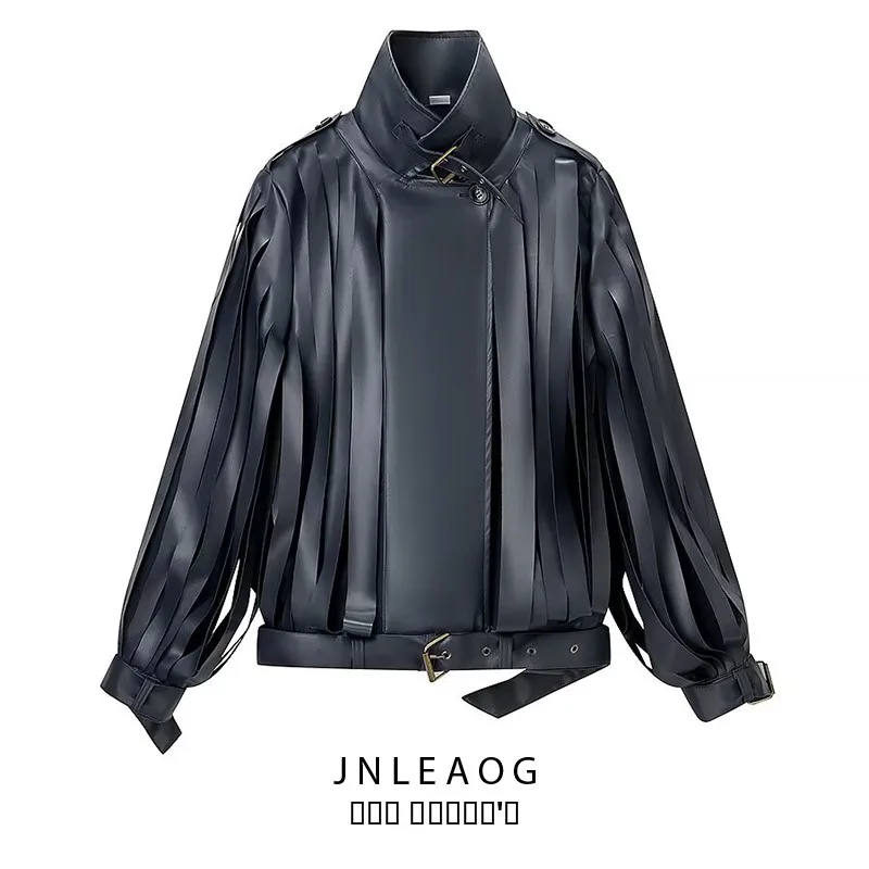 

Модный кожаный жакет с бахромой для женщин, осенняя новинка, универсальный дизайн, высококачественная синтетическая кожа, деловой повседневный стиль