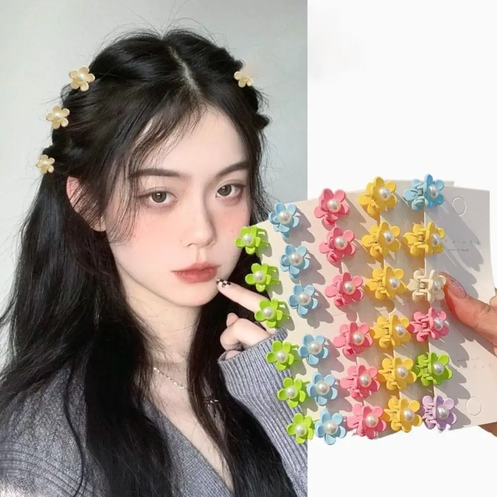 6PCS Elegant Pearl Camellia Hair Clip Small Flower Beach Vacation Bobby Pin Plastic Candy Color Spring Barrettes Women Girls