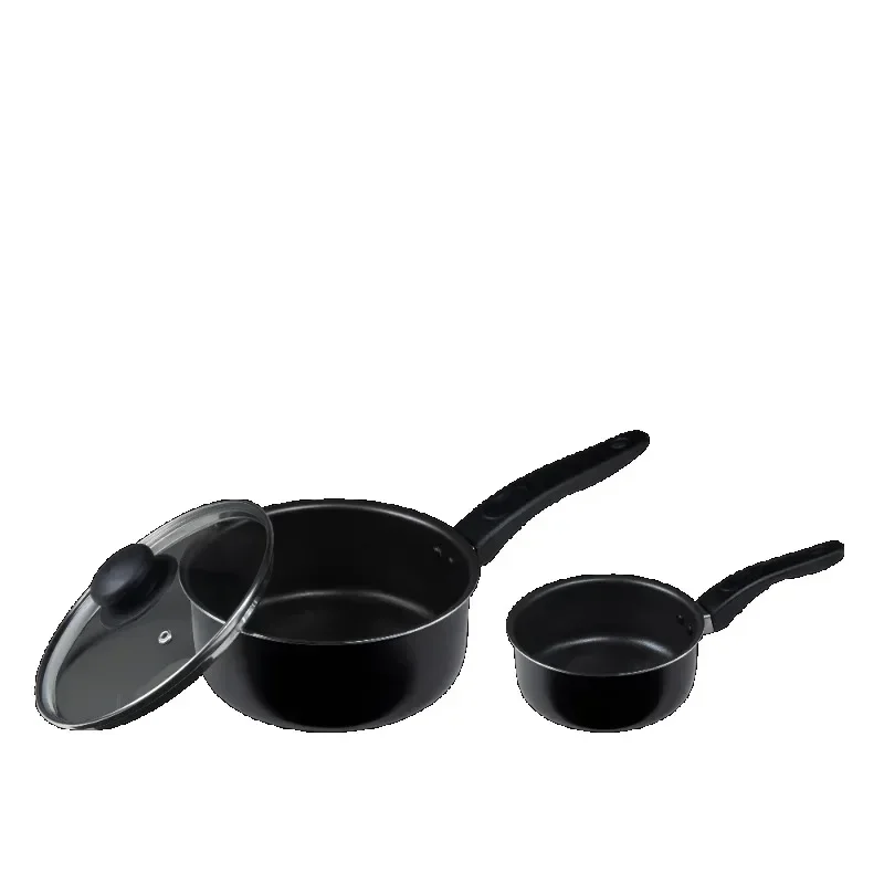 

Mainstays 3 Piece Non-Stick Sauce Pans, Black, Set Includes 1Quart & 2Quart Sauce Pan with Single Lid
