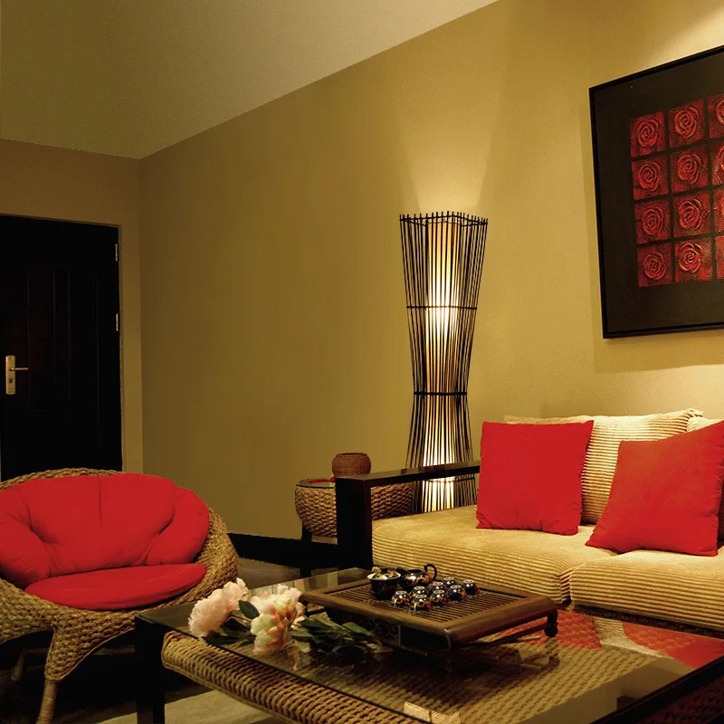 Lampadaire japonais tatami zen, lampe verticale pour salon et chambre à coucher, art chinois en bambou, décoration antique d'asie du sud-est