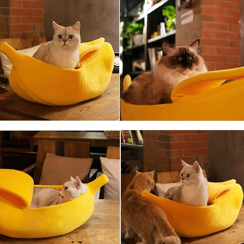 Winter Cat Banana Bed Dog House Warm Boat Pet Sleep Nest Cotton Cushion Coral leece Dog Pad Cat Mat (M) view 2