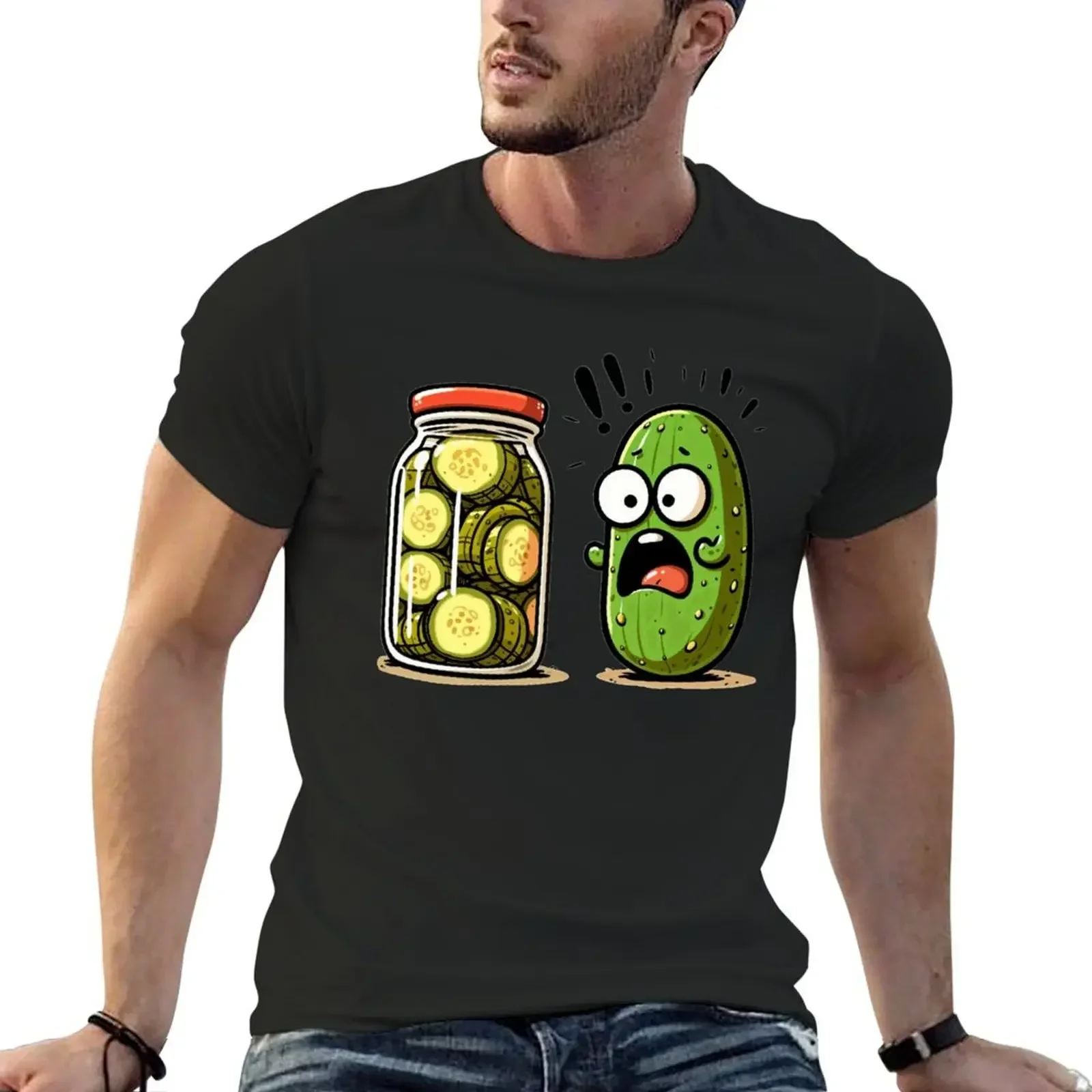 

Funny Pickle Surprise Cucumber And A Jar Of Sliced Pickles T-Shirt Aesthetic clothing korean fashion funny t shirts men