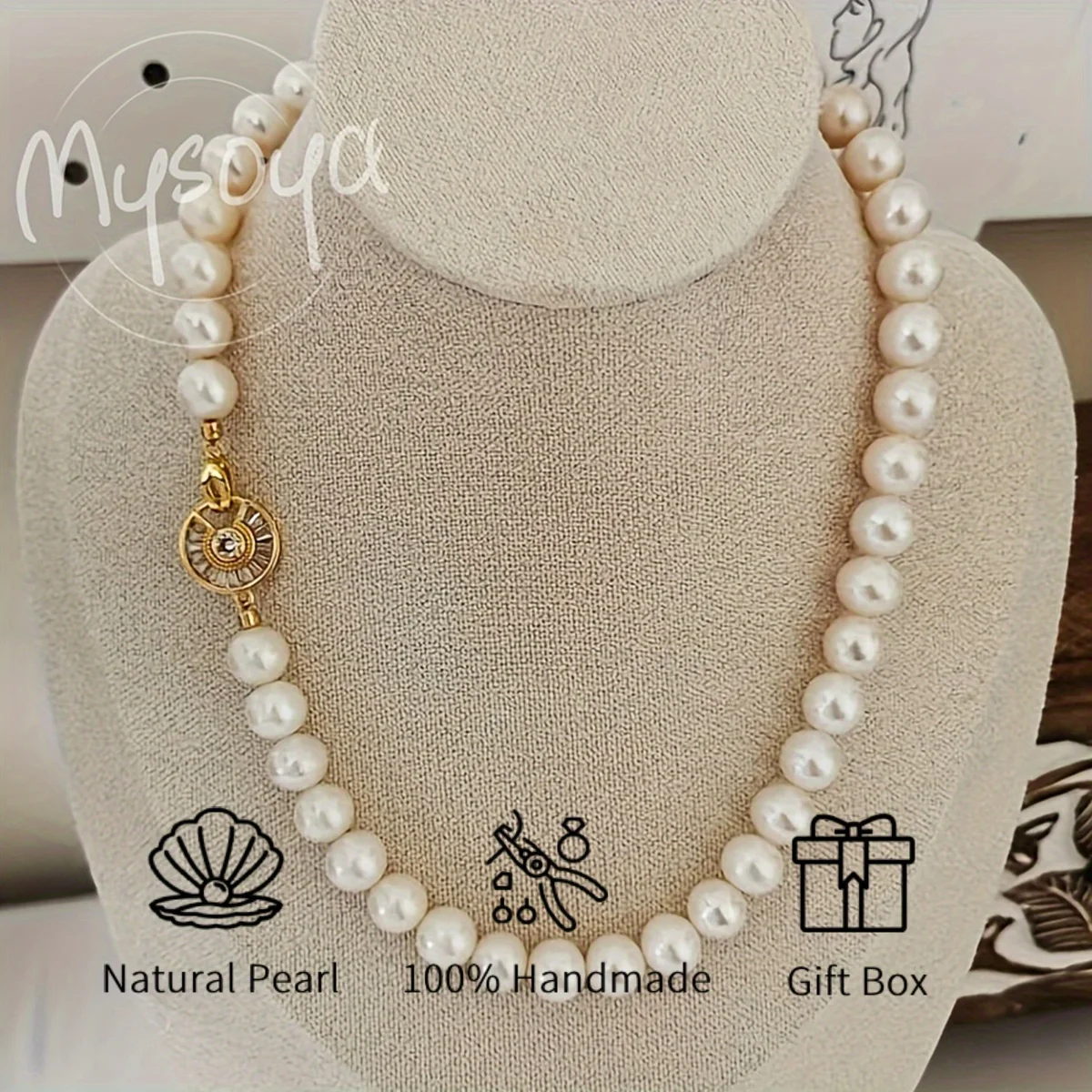 

MYSOYA 8-9 мм натуральный белый пресноводный жемчуг ожерелье разных размеров настоящий жемчуг подарочная коробка день рождения, свадьба, Рождество, Новый год, подарок