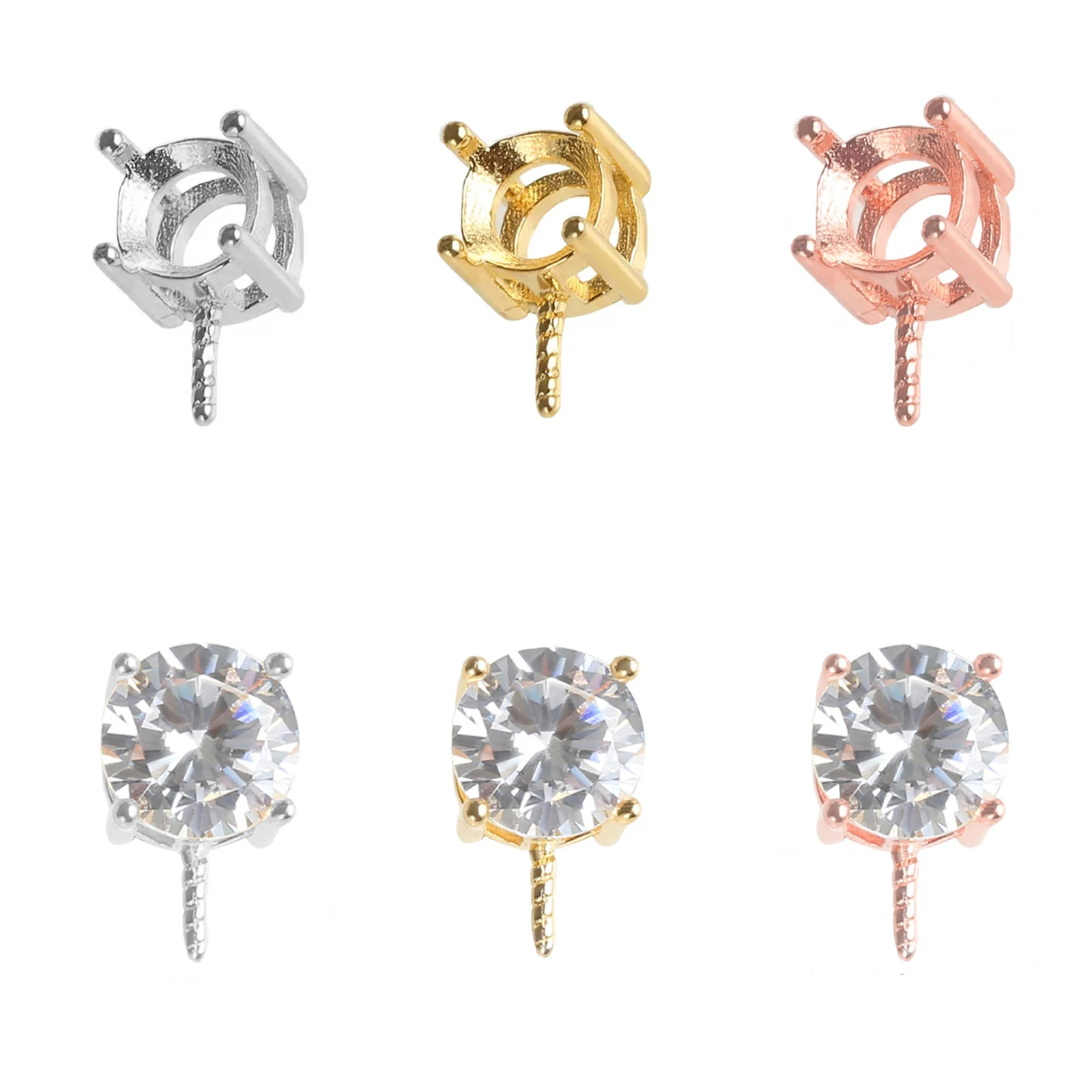 

2Pcs 925 Sterling Silver Zircon Needle Type Pendant Cap Blank Fit Settings Round Cabochon DIY Necklace Jewelry Making Craft