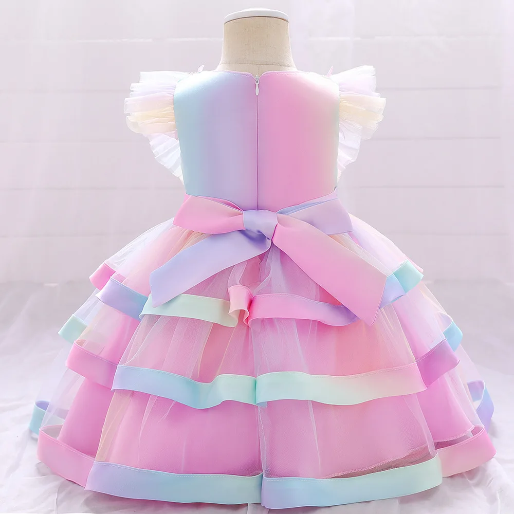 Girls Party Dresses 2 Colors 70cm-90cm Birthday Layered Dress Kids Baby Ball Gown Wedding Performance Costume Colorful