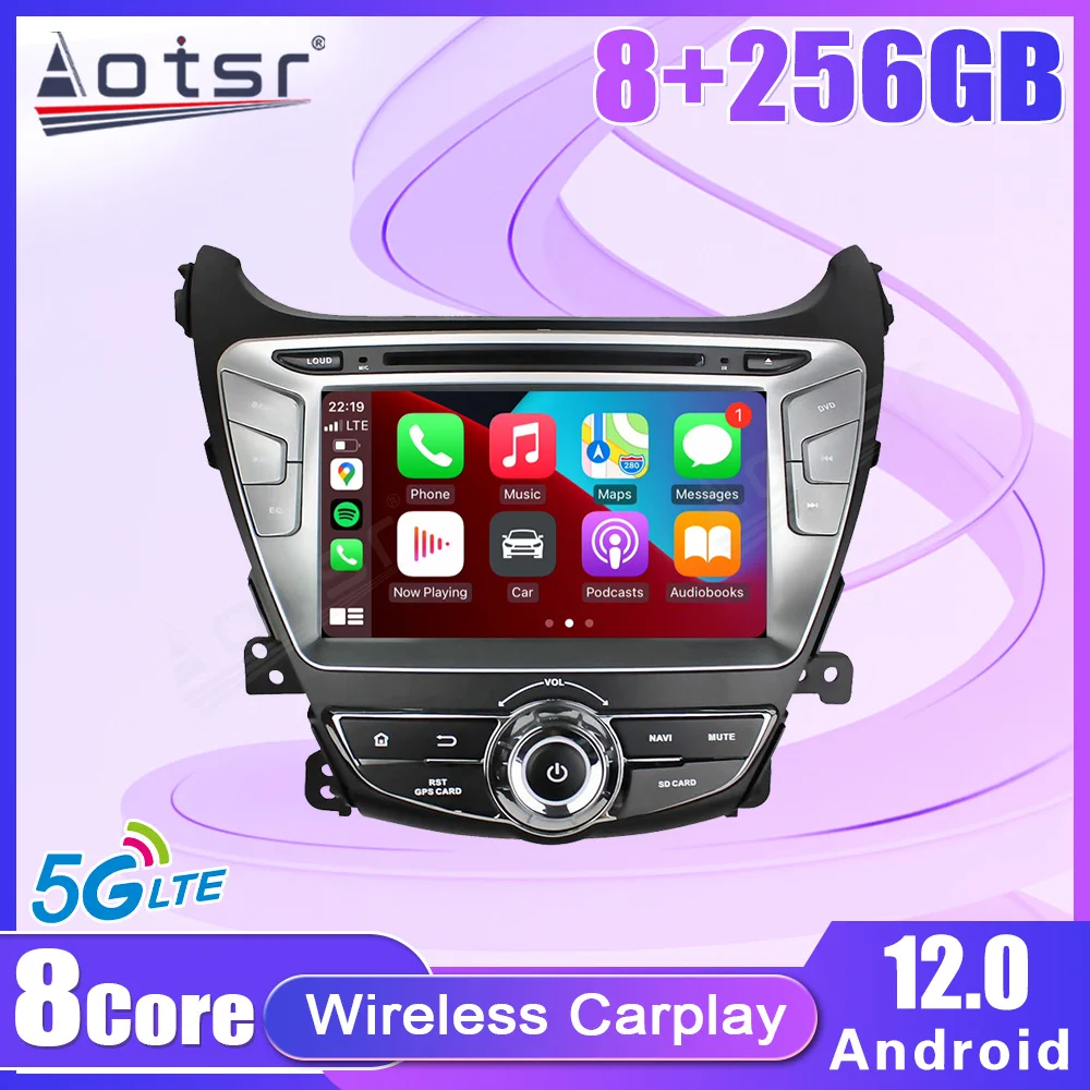 8+256GB GPS Navigation Android 12 AI Voice Car Radio Stereo For Hyundai  elantra 2014 2015 Wireless CarPlay Multimedia Video