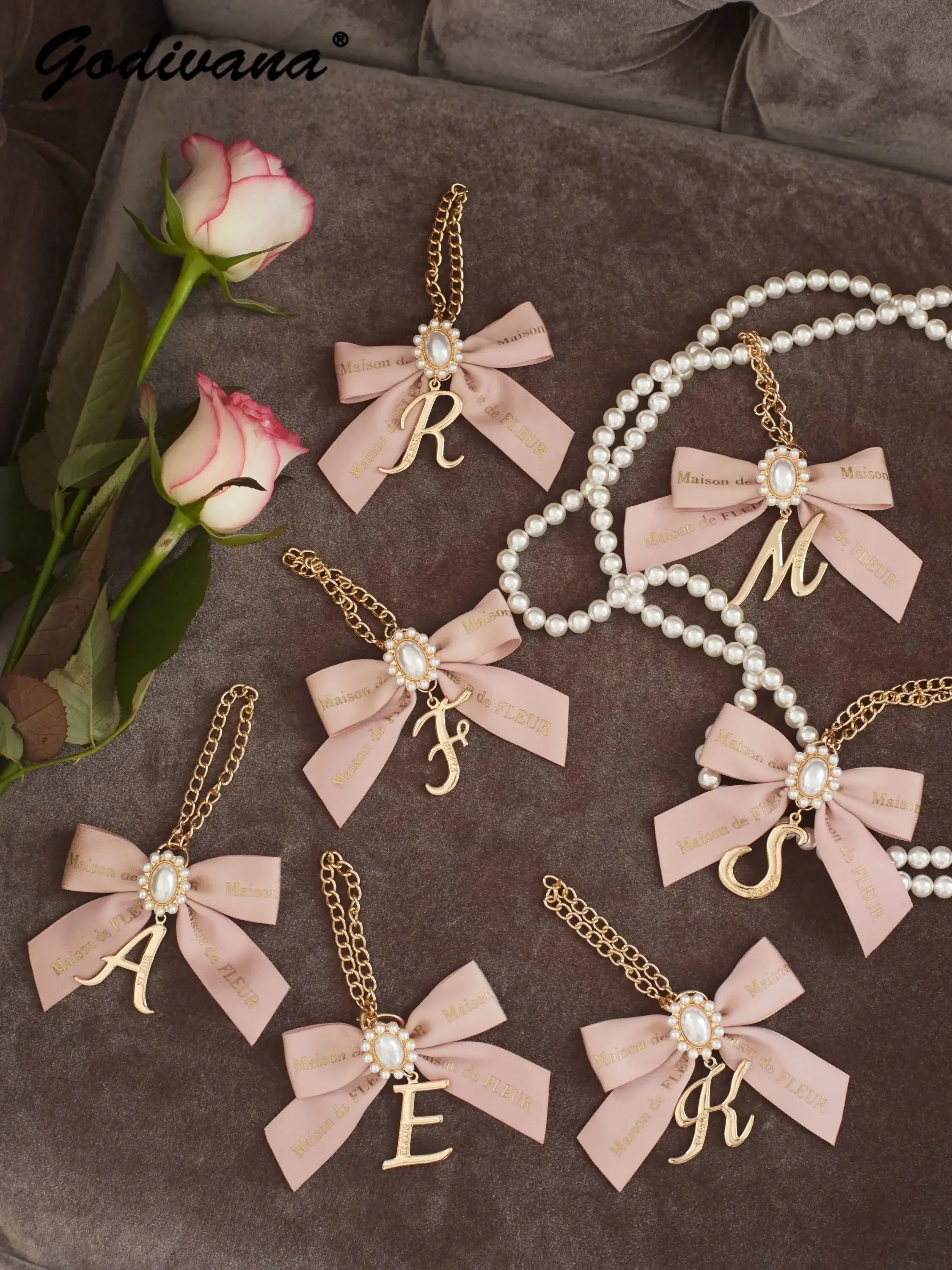 Japanese Style Keychain Romantic Pearl Beads Flower Small Bowknot Ornament Pendant Bag Accessories Woman Cute Bag Hanging