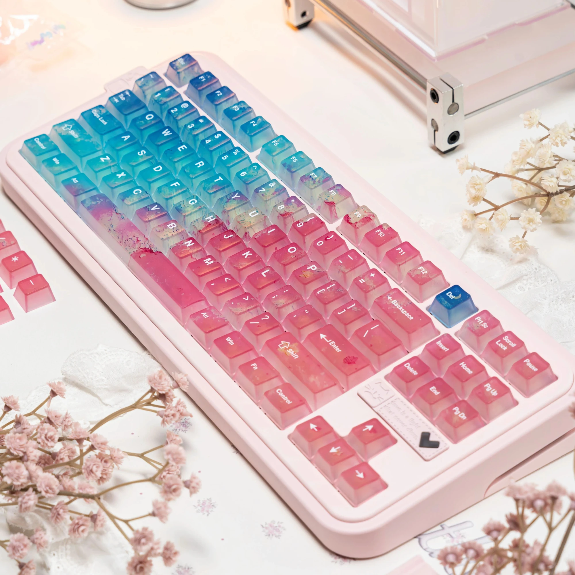 MAIMOOO Pink Ocean Theme Keycap 119 Keys Cherry Profile PC Frosted Transparent Gradient Keycaps for Mechanical Keyboard Gifts