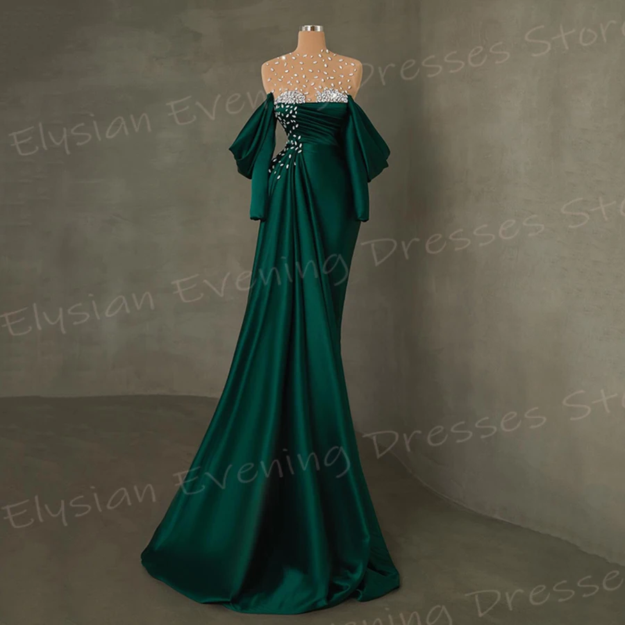 Classic Green Women's Mermaid Generous Charming Evening Dresses Graceful Beaded Pleated Prom Gowns Formal Party Vestido De Noche