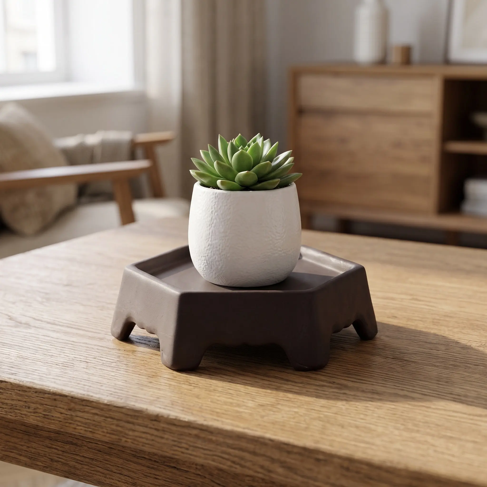 Ceramic Planter Tray Hexagonal Flower Pot Stand with Raised Edge for Indoor Outdoor Plants Succulent Display Drainage Tray