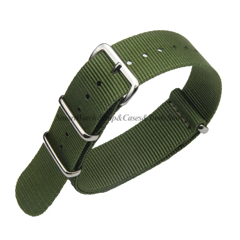 14mm 16mm 18mm 20mm 22mm Nylon Canvas Watch Band for Seiko Fabric Military Strap for Rolex Stainless Steel Silver Buckle