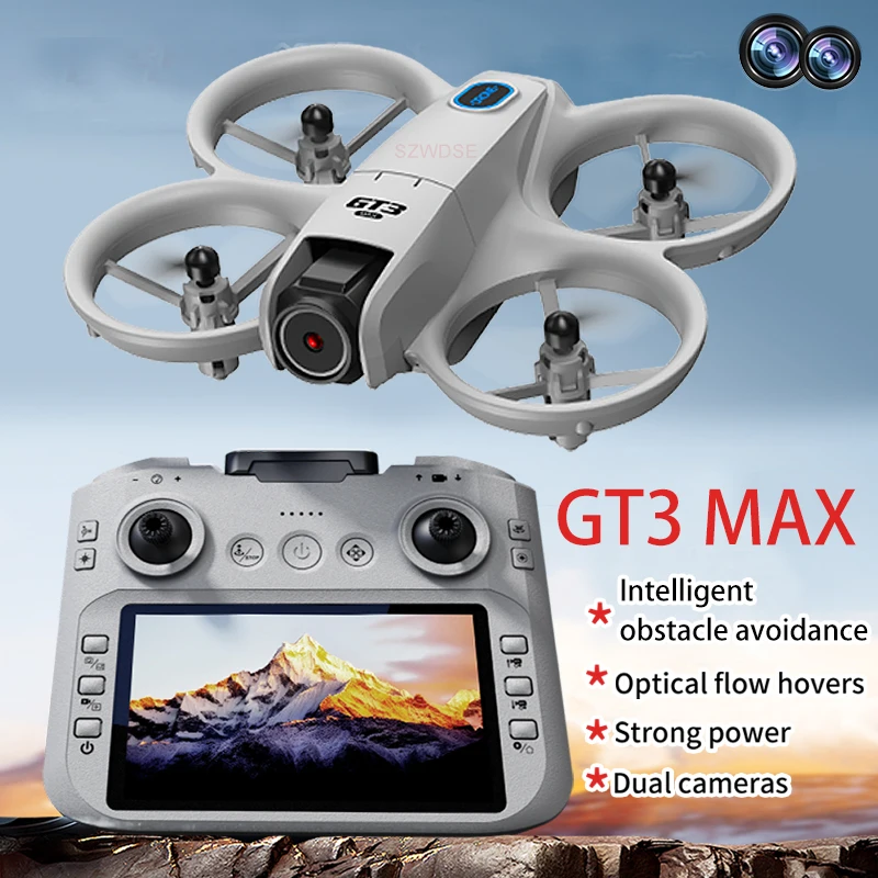 طائرة بدون طيار GT3 بشاشة كبيرة 4.3 بوصة 8K احترافية 180 °   كاميرا مزدوجة 5G WIFI تجنب العوائق بدون فرش FPV ألعاب كوادكوبتر قابلة للطي