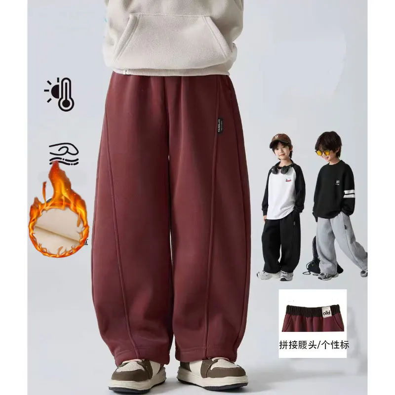 Детские штаны, осень-зима 202, флисовые брюки для детей, бархатные свободные джоггеры для мальчиков и девочек, детские прямые брюки, От 1 до 14 лет