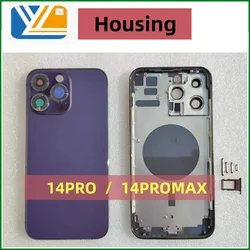 Back Cover for iPhone 14 Pro 14 Pro Max Back Housing Cover Battery Door Glass with Side Buttons ip14 Middle Frame Chassis Case