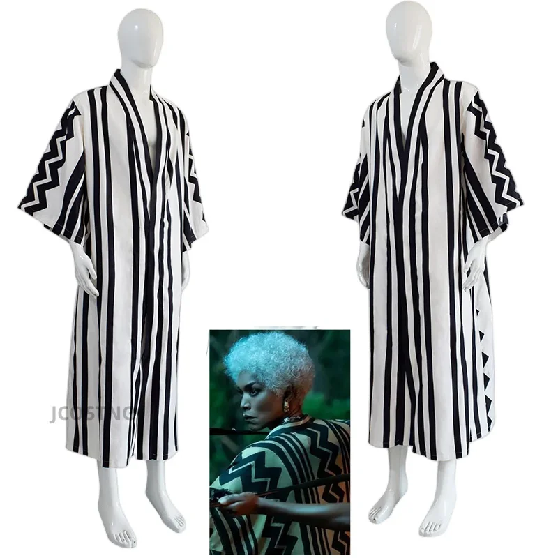 Movie Black Panther：Wakanda Forever Ramada Black White Stripe Cloak Trench Unisex Adult Kids Cosplay Costume Halloween