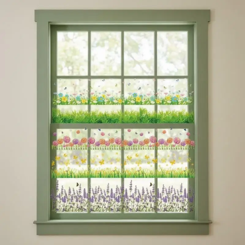Pvc Decals Mural Art Pastoral Flowers Grass Fence With Butterfly Wall Stickers Office Shop Bedroom Baseboard Home Decoration