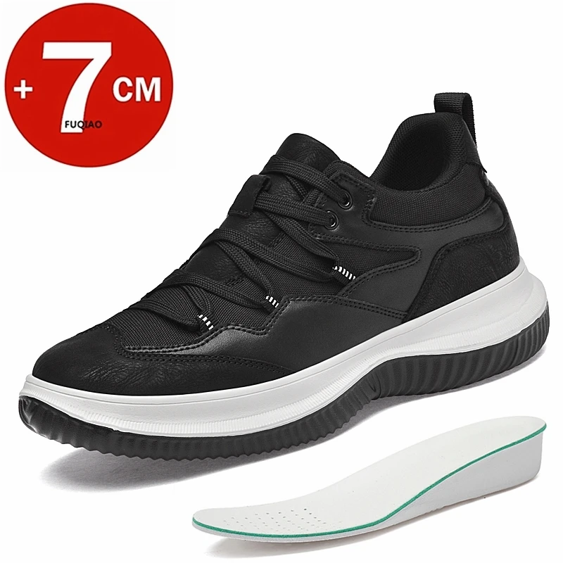 

Men's Genuine Leather 7cm Height Increase Shoes Casual Elevator Sneakers Lightweight Breathable Non-Slip Comfortable Lift Sports