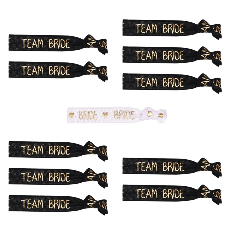 11pcs/set Team Bride Elastic Bracelets Bridal Shower Decoration Hen Party Wristbands Ribbons Hair Ties for Wedding Party