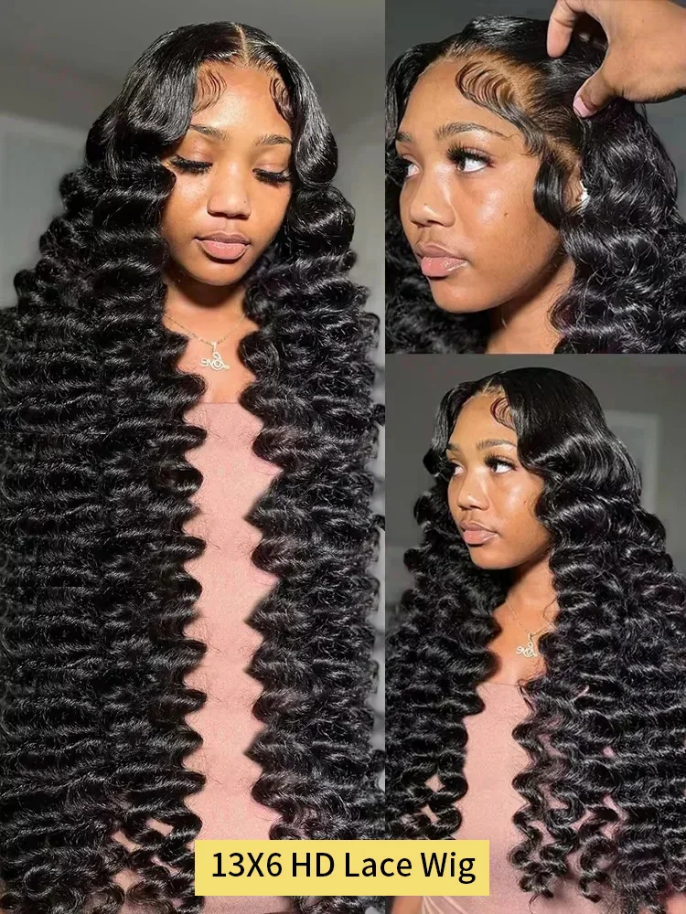 40 بوصة فضفاض موجة عميقة 360 HD الدانتيل أمامي خصلات الشعر المستعار الإنسان 300 الكثافة البرازيلي مجعد موجة المياه 13x6 الدانتيل شعر مستعار أمامي قطعها مسبقا #4