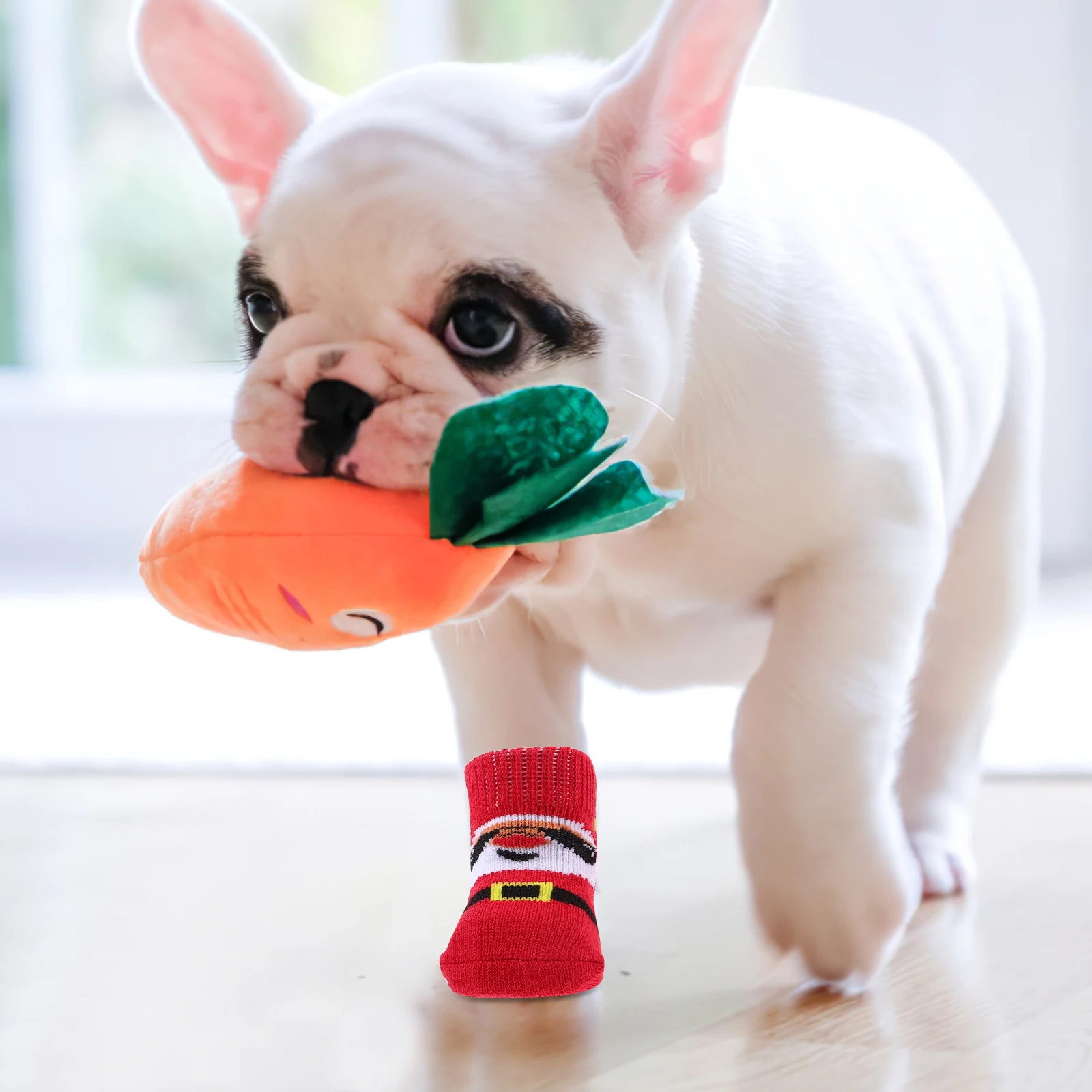 

4pcs Pet Warm Socks for Dogs Wear-Resistant Antiskid Puppy Stockings Red Soft Breathable Reusable Paw Protectors Christmas Gift