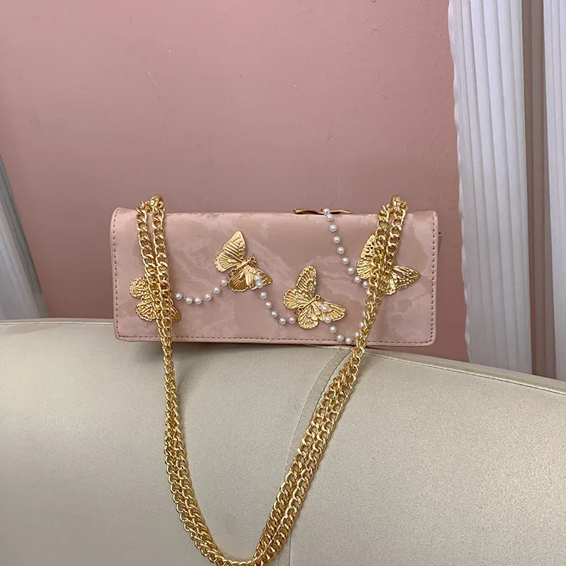 

Новые сумки на плечо в китайском стиле с металлической цепочкой-бабочкой, сумки через плечо для женщин, модные милые розовые, синие, белые маленькие сумки bolsos