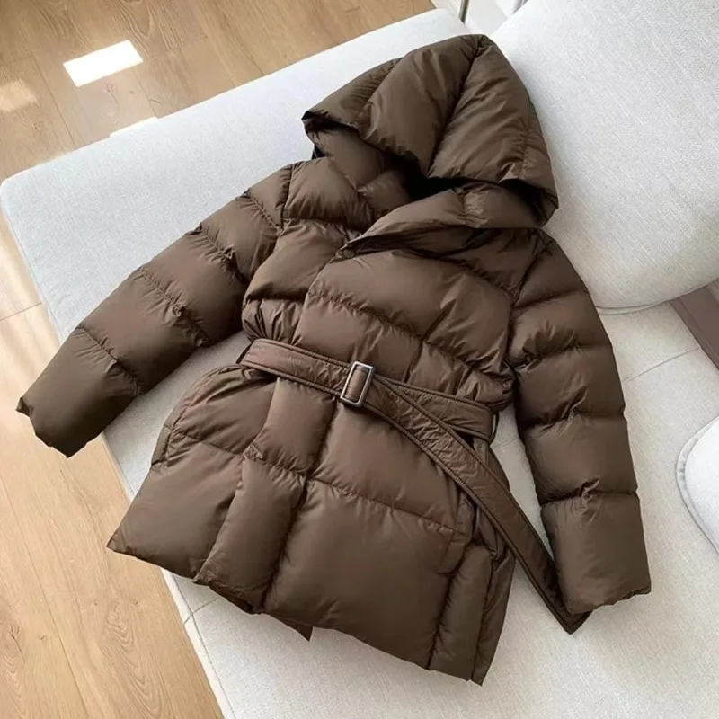 Women's Winter Tops Jacket Down Coat White Duck Down Waist Short Warm Thickened Vintage Simple Comfortable Leisure Soft Niche