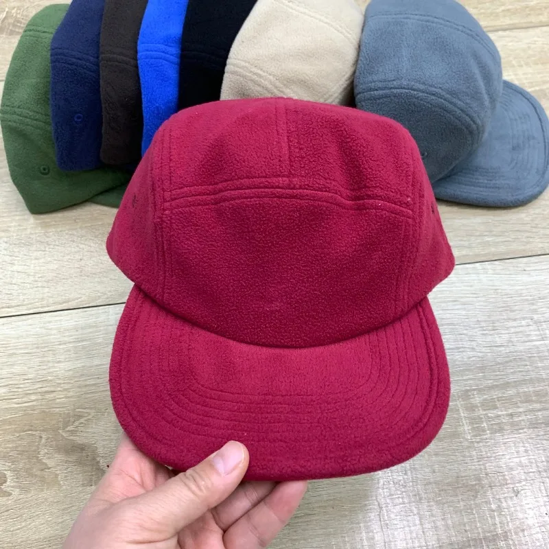 Fashion Pure Colour Flat-brimmed 5-panel Baseball Caps for Men and Women Winter Retro Fleece Warm Versatile Hip-hop Hats