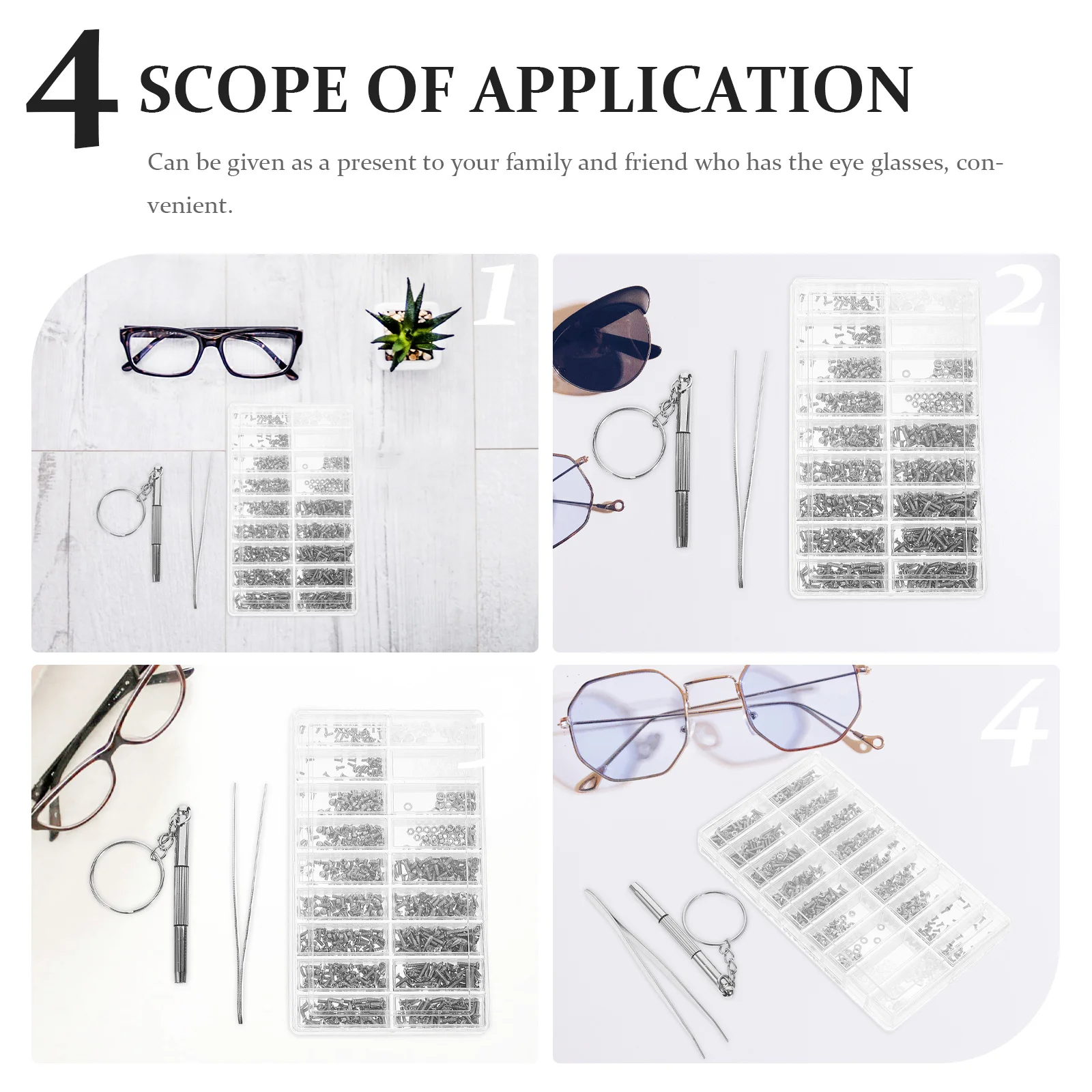 

1Set Eyeglass Repair Kit Stable Aluminum Alloy Glasses Screw Set with Storage Box Mini Screws Nut Gaskets Glasses Repair Tool